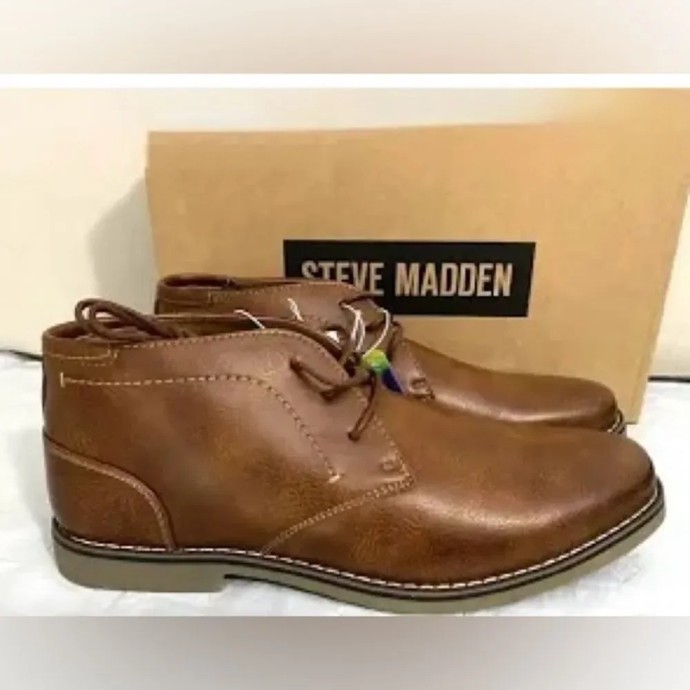 🛍️ Steve Madden P-Symin Dress & Comfort Short Chukka Boot Cognac Brown NIB 11 💥